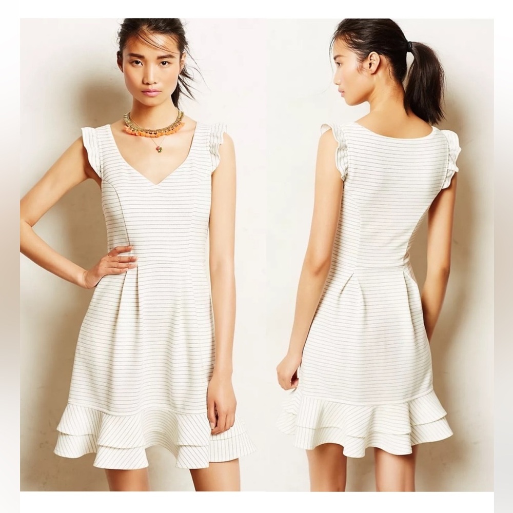 Anthropologie Maeve Sunland Striped V Neck
Flutter Ruffle Sleeve Knit Dress 4